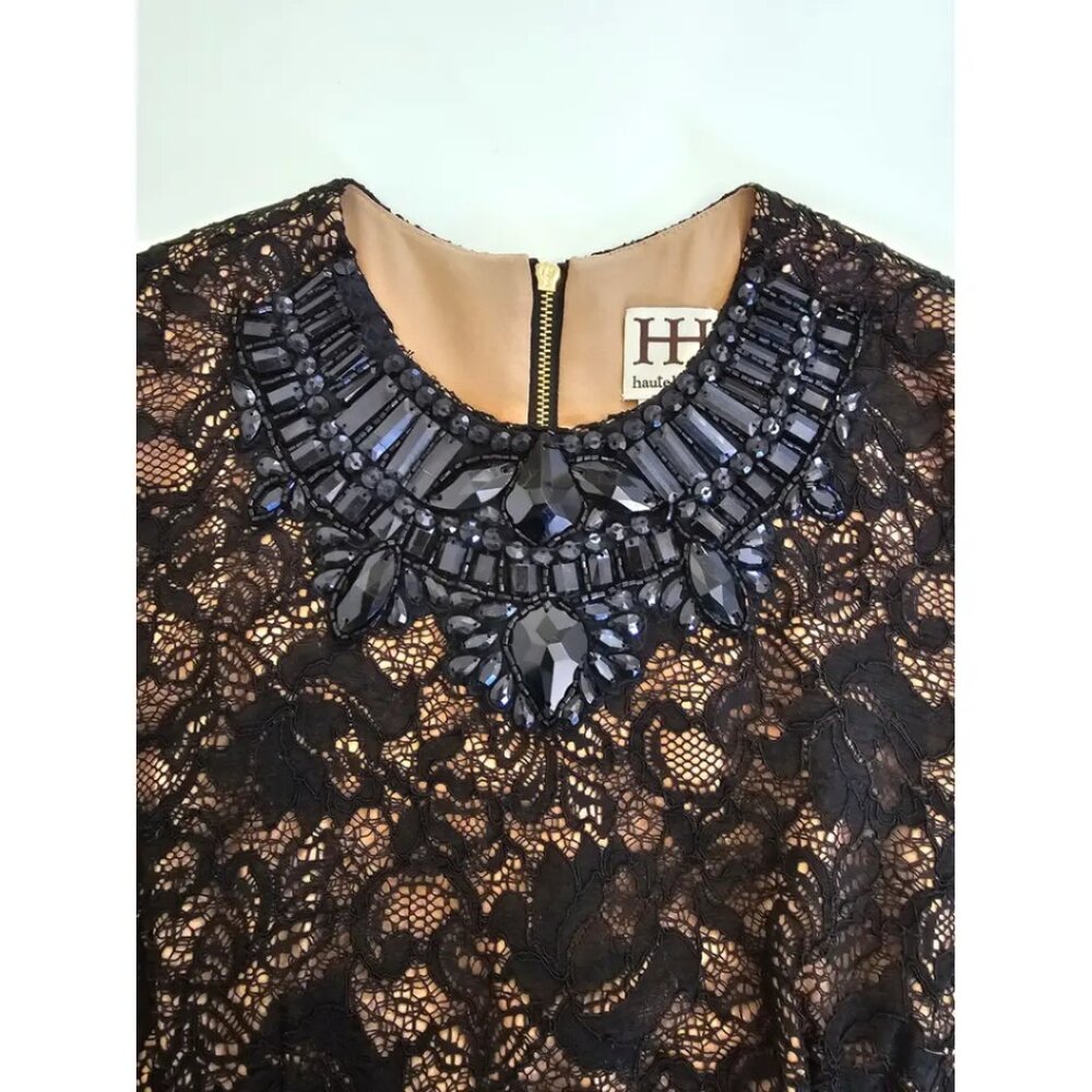 NWT Haute Hippie Black Lined Lace Sleeveless Beaded Dress Size 8 MSRP $495 - Picture 3 of 11